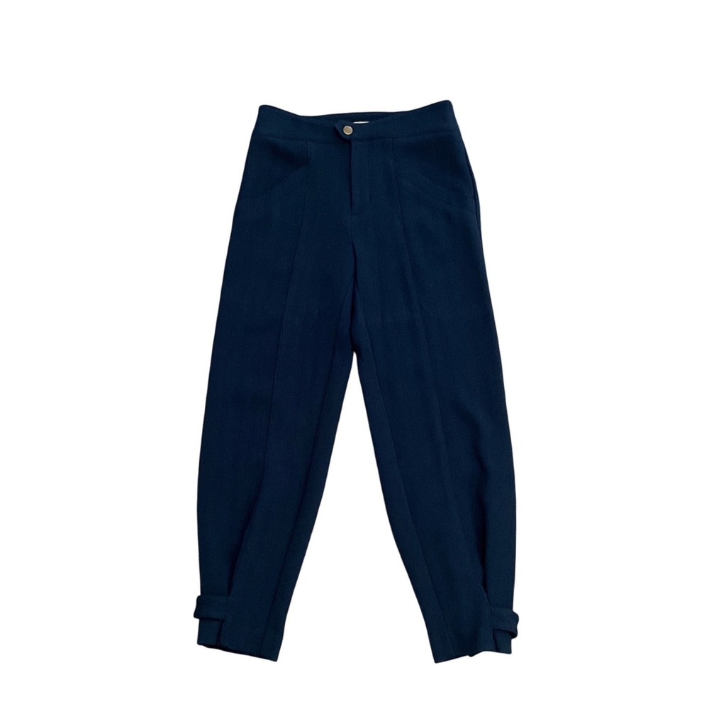 Maeve Anthropologie Magda Tapered Cropped Cuffed Pants Navy Blue Stretch Size 0
